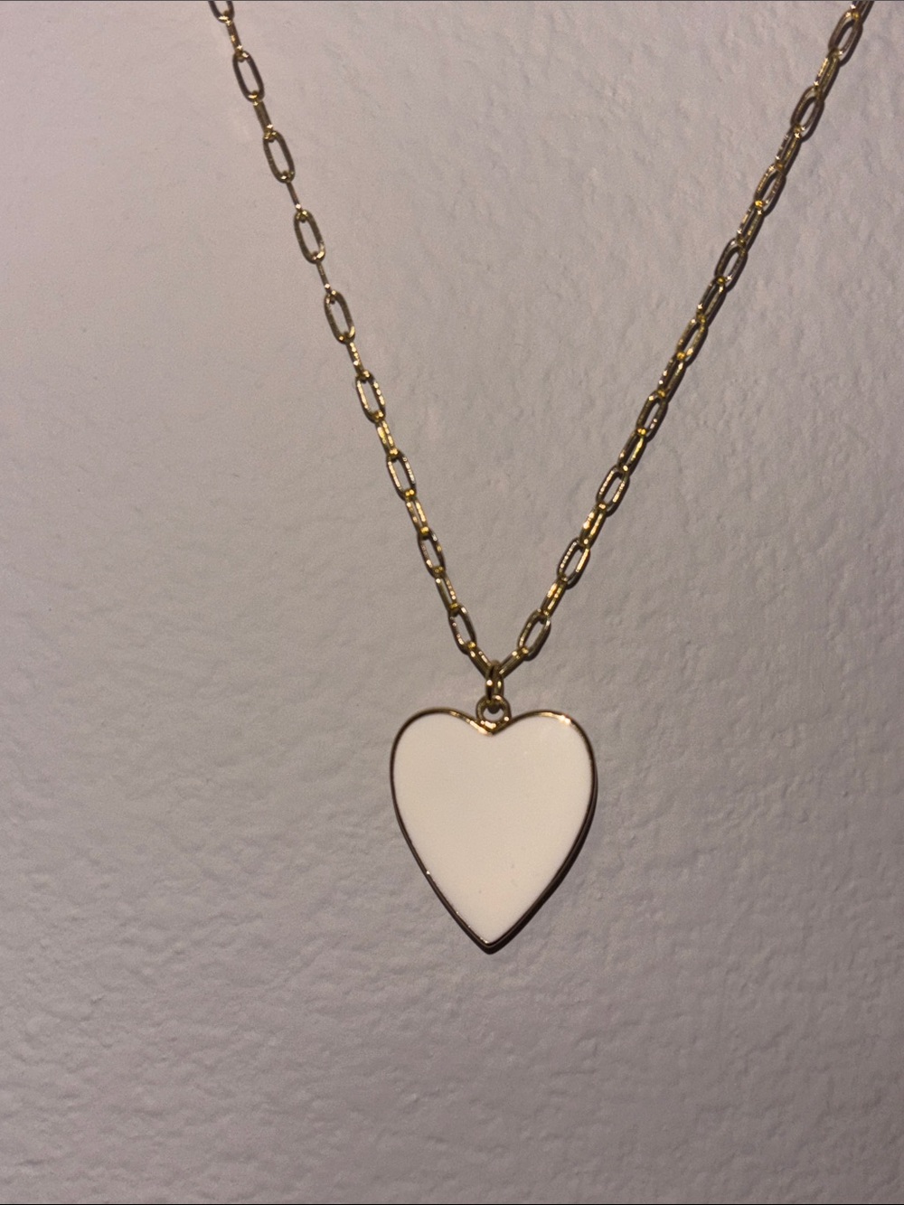 Gold Chain Necklace with Cream Heart Pendant - Women's Jewelry